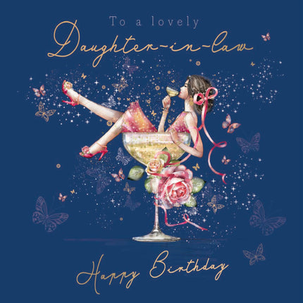 Birthday Card for Daughter-In-Law - Pretty Floral Cocktail Design - Premium Greeting Card with Envelope