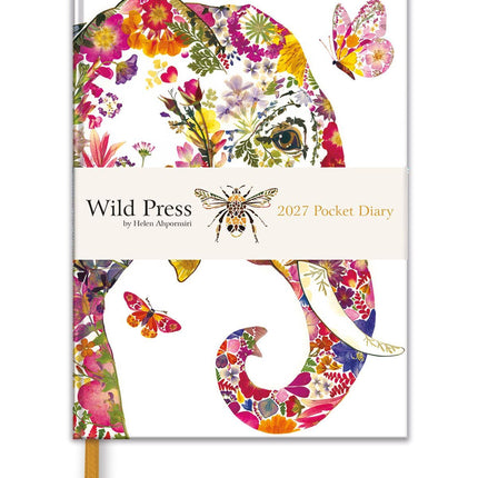 2027 A6 Diary - Week to View Compact Pocket Diary - Floral Elephant Design - UK Planner with Ribbon Bookmark