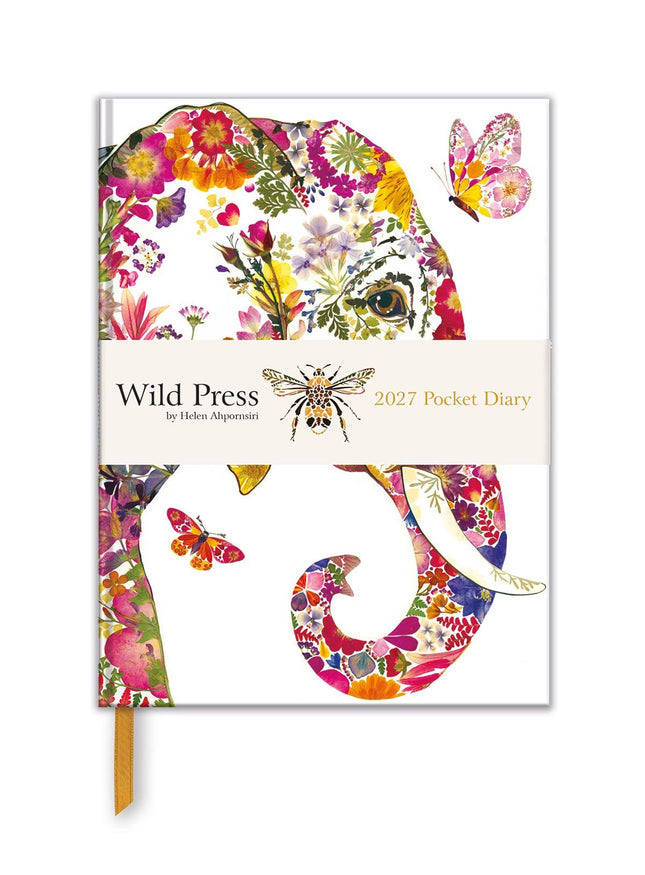 2027 A6 Diary - Week to View Compact Pocket Diary - Floral Elephant Design - UK Planner with Ribbon Bookmark