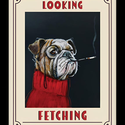 'Looking Fetching' by Victoria Coleman Bulldog Dog Framed Wall Art - 43.5 x 33.5 cm Ready to Hang Artwork Print for Home Decor - Pictures, Paintings & Prints for Living Room, Bedroom, Kitchen