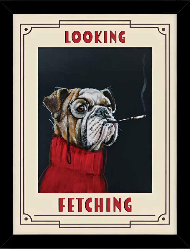 'Looking Fetching' by Victoria Coleman Bulldog Dog Framed Wall Art - 43.5 x 33.5 cm Ready to Hang Artwork Print for Home Decor - Pictures, Paintings & Prints for Living Room, Bedroom, Kitchen