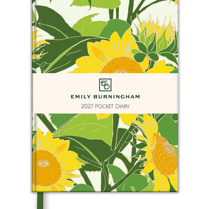 2027 A6 Diary - Week to View Compact Pocket Diary - Sunflower Design by Emily Burningham - UK Planner with Ribbon Bookmark