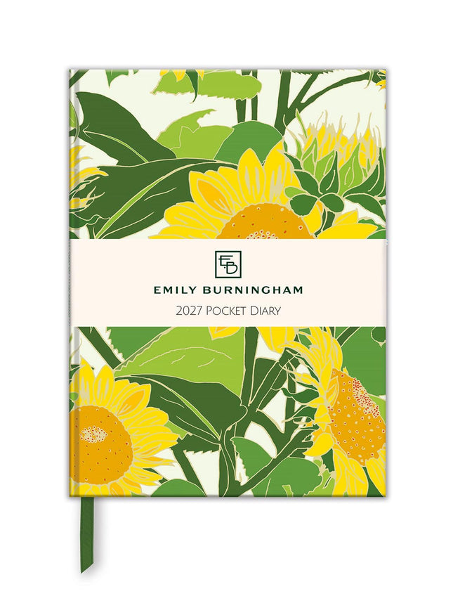 2027 A6 Diary - Week to View Compact Pocket Diary - Sunflower Design by Emily Burningham - UK Planner with Ribbon Bookmark