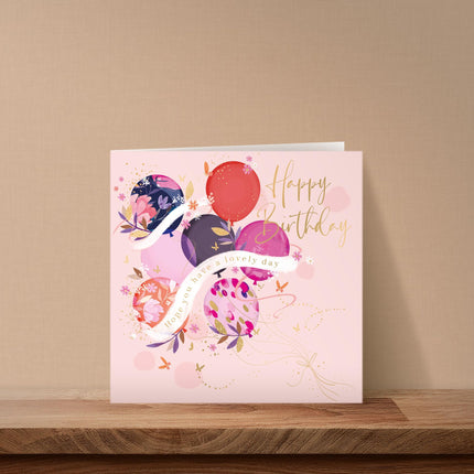 Birthday Card for Women - Floral Balloons Design - Embossed Gold Foil Finish - Premium Special Birthday Greeting Card with Envelope for Her
