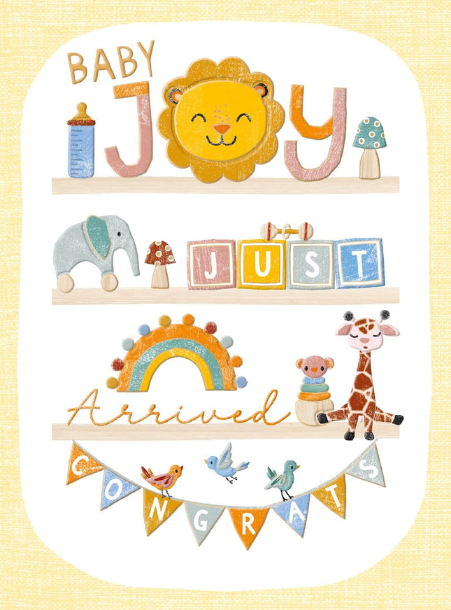 New Baby Congratulations Card, Gender Neutral Baby Shelves Design