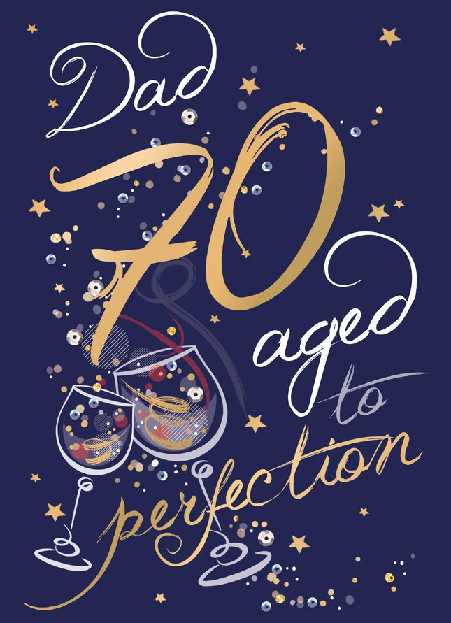 70th Birthday Card for Dad, Funny 'Aged to Perfection' Joke