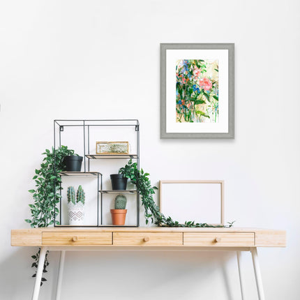 Floral Framed Print Wall Art - Abstract Flowers Home Decor - Sonal Nathwani Artwork - Ready to Hang 'Wild Rose' Painting - 45 x 35cm
