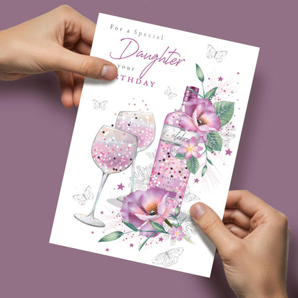 Birthday Card for Daughter - Pretty Floral Wine Design - Premium Greeting Card with Envelope