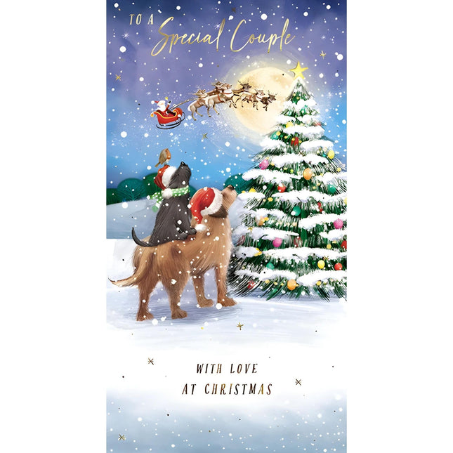 Special Couple Christmas Card - Dogs and Father Christmas - Artistic Festive Design - Special Finish - Made in the UK - Eco-Friendly