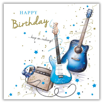 Music Birthday Card for Men - Guitar and Amplifier Rock Design - Music Themed Birthday Greeting Card