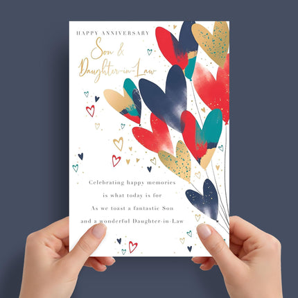 Anniversary Card for Son and Daughter in Law - Elegant Love Hearts and Sentimental Poem Design - Premium Greeting Card with Envelope for a Special Couple