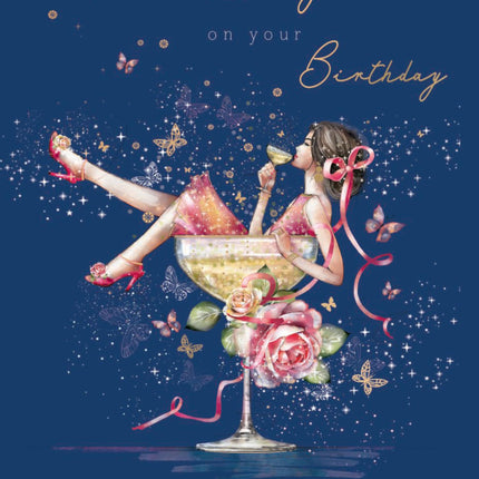 Birthday Card for Daughter - Pretty Floral Cocktail Design - Premium Greeting Card with Envelope