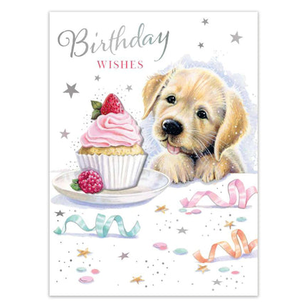 Birthday Card for Her - Cute Puppy & Cupcake Design with 3D Embellishment & Foil Finish, Eco-Friendly & Made in the UK