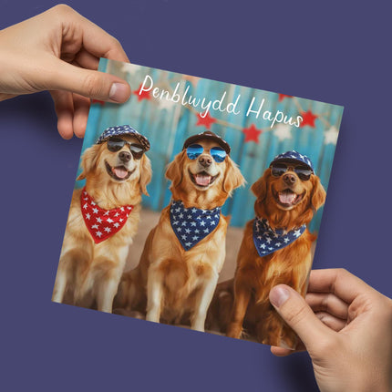 Funny Welsh Birthday Card for Him, Cool Dogs, Penblwydd Hapus