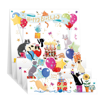 3D Pop Up Birthday Card, Party Cats Design