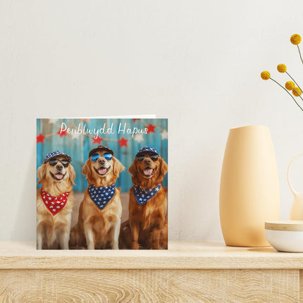 Funny Welsh Birthday Card for Him, Cool Dogs, Penblwydd Hapus