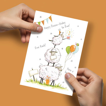 Funny Birthday Card for Men or Women - Amusing Sheep & Balloons Design - Embossed Silver Foil Finish - Premium Greeting Card with Envelope