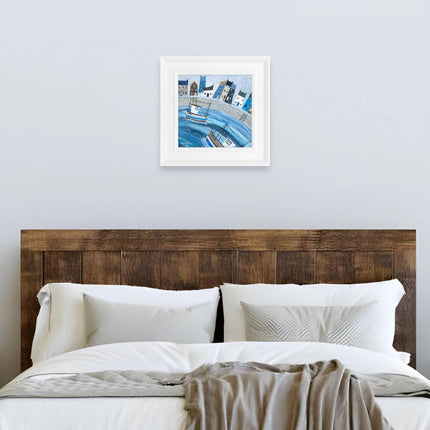Nautical Harbour Framed Print - Artistic Wall Art - 'Out for the Catch' by Kerry Shearer - Modern Coastal Picture - Ready to Hang Home Décor - 33cm x 33 cm