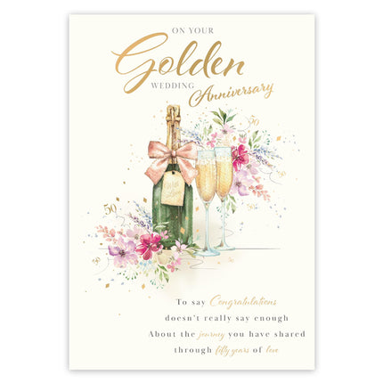 Golden Anniversary Card, Heartfelt Verse Champagne Design