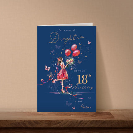 18th Birthday Card for Daughter - Age 18 Elegant Girl & Floral Butterfly Design - Premium Greeting Card with Envelope