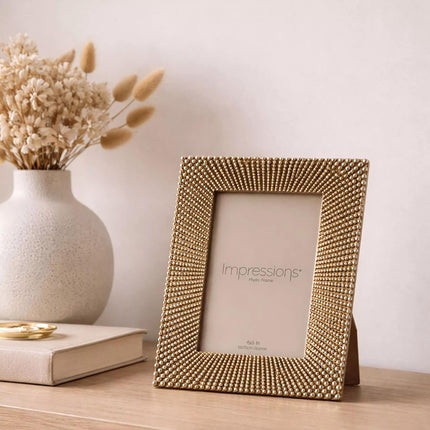 Widdop & Co. Sunburst Beaded Champagne Photo Frame 4 x 6 Inch - Decorative Resin Picture Frame - Freestanding Luxury Photo Display for Home Décor