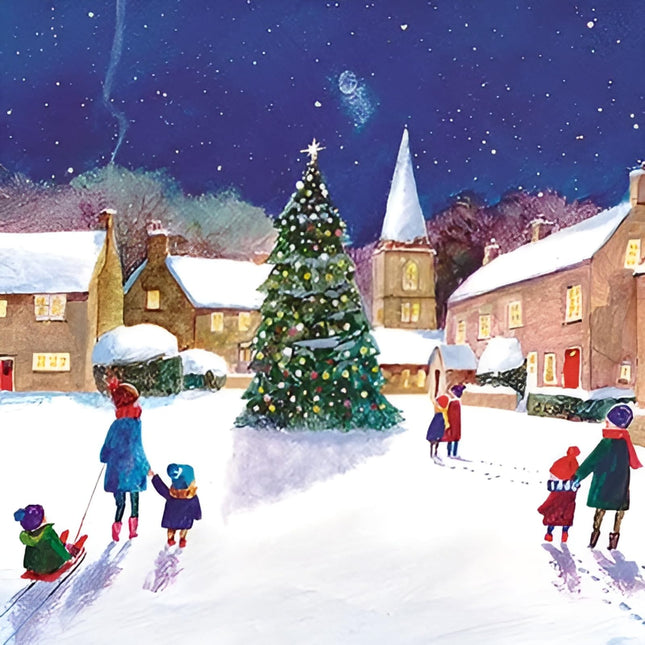 Charity Christmas Cards Pack of 6 - Charity Christmas Cards with Village Christmas Tree Artistic Design - Eco-Friendly Xmas Cards Multipack with Envelopes
