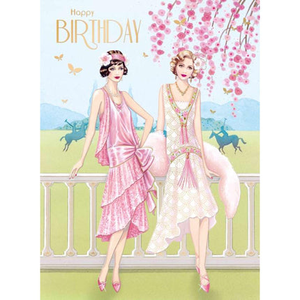Birthday Card for Women - Art Deco Fashion and Race Day Design - Embossed Foil Finish - Elegant Birthday Greeting Card