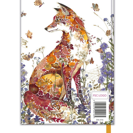 2027 A5 Diary - Week to View Desk Diary - Fox Amongst Flowers Design - UK Planner with Ribbon Bookmark