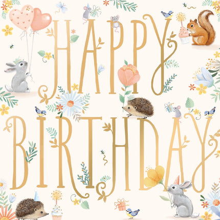 Birthday Card for Women or Girls - Cute Animal Design - Foil Finish - Adorable Birthday Greeting Card with Envelope