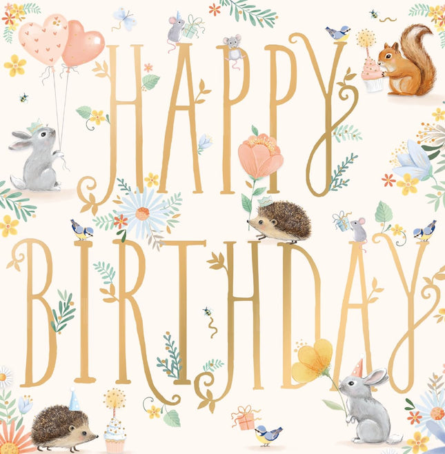 Birthday Card for Women or Girls - Cute Animal Design - Foil Finish - Adorable Birthday Greeting Card with Envelope