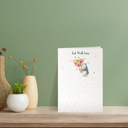 Get Well Soon Card for Her - Cute Bird & Flowers Design with Embossed Foil Finish, Eco-Friendly & Made in the UK