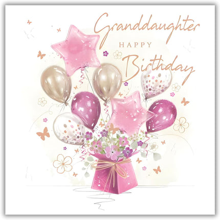Birthday Card for Granddaughter – Balloons, Flowers & Butterfly Design