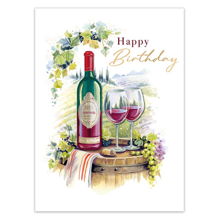 Birthday Card - Lovely Wine & Countryside Design with 3D Embellishments & Foil Finish, Eco-Friendly & Made in the UK
