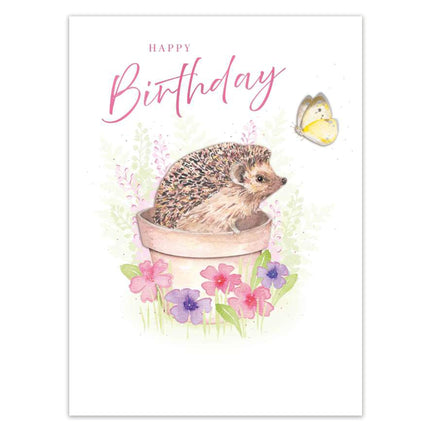 Birthday Card for Her - Cute Hedgehog & Butterfly with 3D Embellishments & Foil Finish, Eco-Friendly & Made in the UK