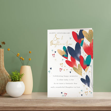 Anniversary Card for Son and Daughter in Law - Elegant Love Hearts and Sentimental Poem Design - Premium Greeting Card with Envelope for a Special Couple