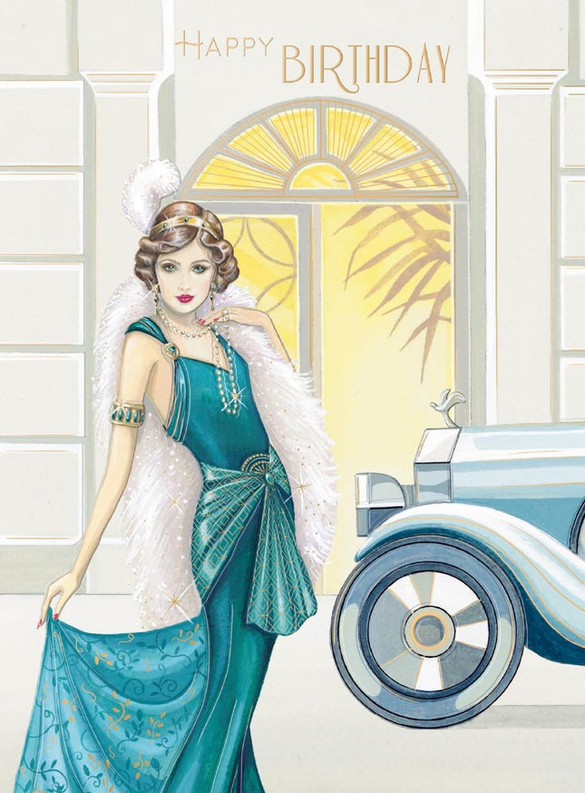 Birthday Card for Women - Stylish 1920s Design - Embossed Foil Finish - Elegant Birthday Greeting Card with Envelope
