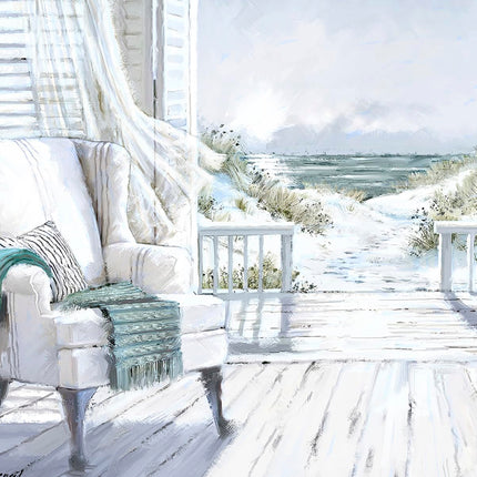 Artistic Coastal Framed Print – Beach Seascape Picture - ‘Sea View’ by Richard Macneil – Ready to Hang Wall Art - Seaside Themed Home Décor – 37cm x 31cm