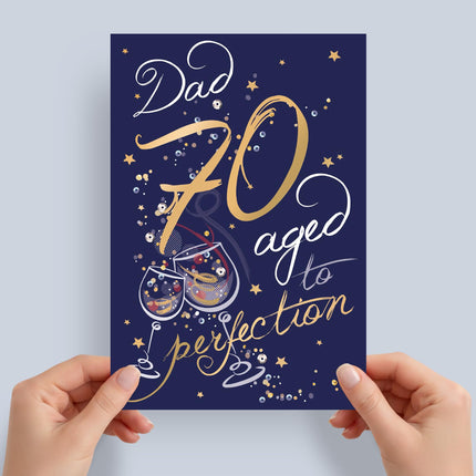 70th Birthday Card for Dad, Funny 'Aged to Perfection' Joke