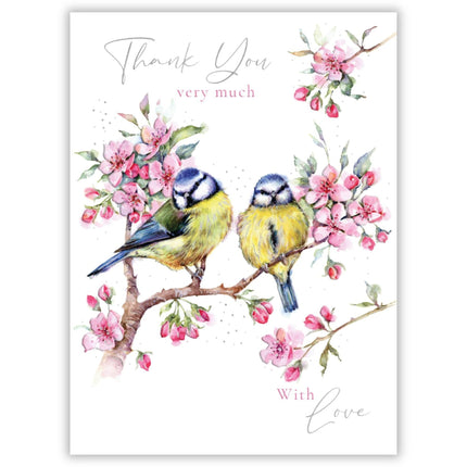 Thank You Card for Women - Pretty Bird and Floral Design - Embossed Foil Finish - Artistic Thank You Greeting Card