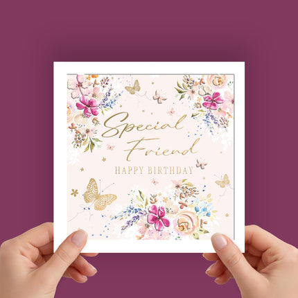 Birthday Card for Special Friend, Butterflies & Flowers
