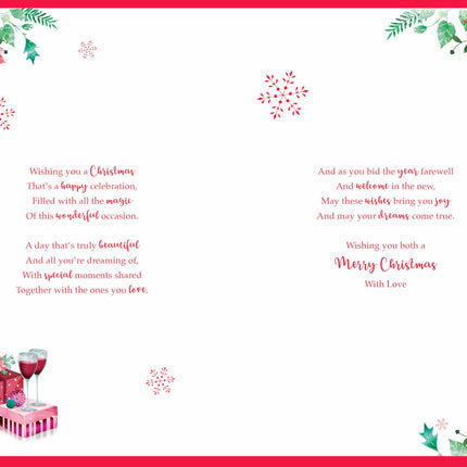 Christmas Card for Daughter and Son-in-Law - Champagne and Gifts - Flitter Finish - Premium Quality Special Christmas Greeting Card with Envelope