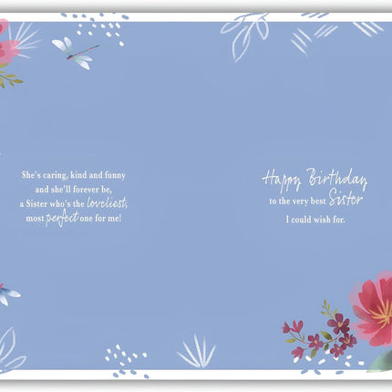 Birthday Card for Sister – Sentimental Floral & Dragonfly Design