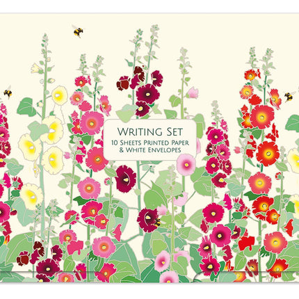 Writing Paper Set - 10 Sheets with Envelopes - Emily Burningham 'Hollyhocks' Design - Stylish Stationery