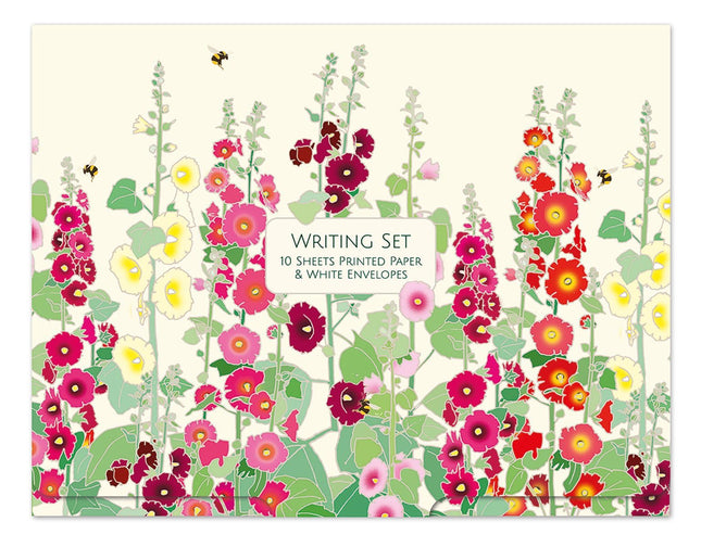 Writing Paper Set - 10 Sheets with Envelopes - Emily Burningham 'Hollyhocks' Design - Stylish Stationery