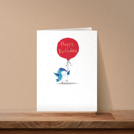 Birthday Card for Men or Women - Cute Bird & Balloon Design - 3D Embellishment, Embossed Gold Foil Finish - Premium Greeting Card with Envelope