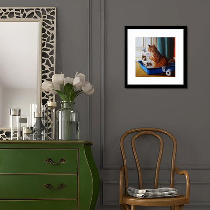 'Kitty Throne' by Lucia Hefferman Amusing Cat Framed Wall Art - 43.5 x 43.5 cm Ready to Hang Artwork Print for Home Decor - Pictures, Paintings & Prints for Living Room, Bedroom, Kitchen