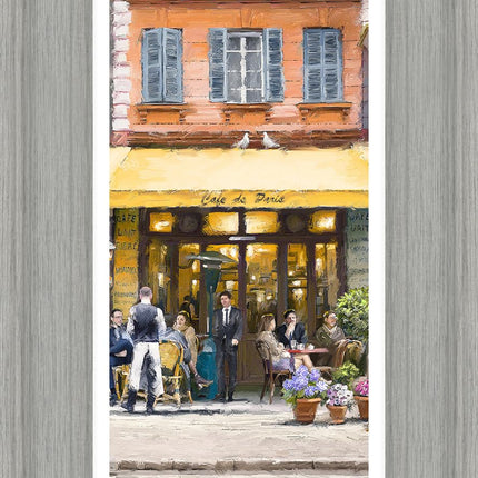 French Cafe Scene Framed Print Wall Art - Alfresco Scene Home Decor - Richard Macneil Artwork - Ready to Hang 'Cafe De Paris II' Painting - 49 x 29cm