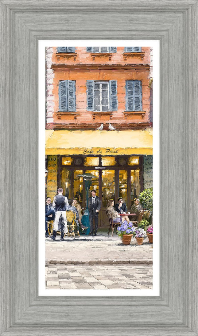 French Cafe Scene Framed Print Wall Art - Alfresco Scene Home Decor - Richard Macneil Artwork - Ready to Hang 'Cafe De Paris II' Painting - 49 x 29cm