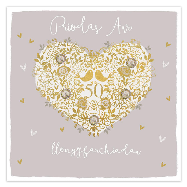 Welsh 50th Anniversary Card, Golden Anniversary Love Birds