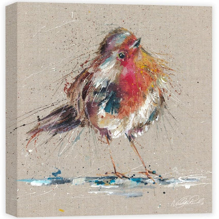 Red Robin Canvas Print Wall Art - Animal Themed Home Decor - Nicola Jane Rowles Artwork - Ready to Hang 'Thinking of You' Painting - 30 x 30cm